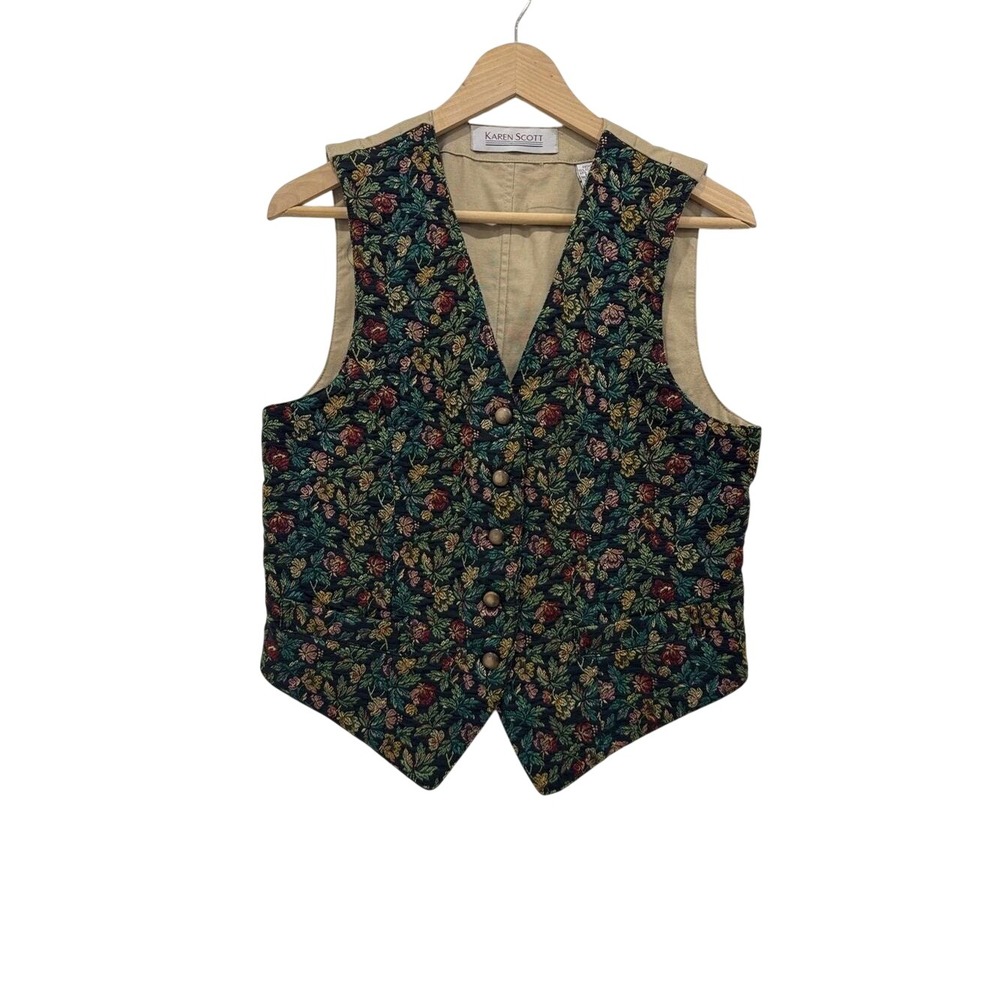 Karen Scott Y2K Floral Tapestry Vest Cottagecore Button Front Size S